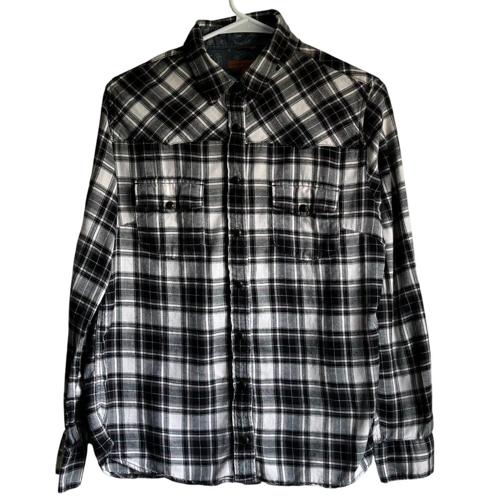 Jachs Girlfriend Black and White Grunge Flannel Layering Shirt Size Small